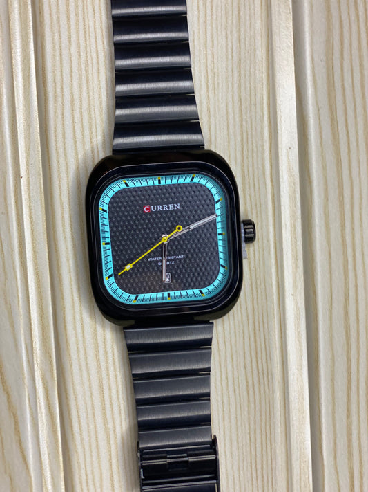 CURREN Simple Business Square Quartz Watches Casual Stainless Steel Bracelet Wristwatch with Auto Date for Men