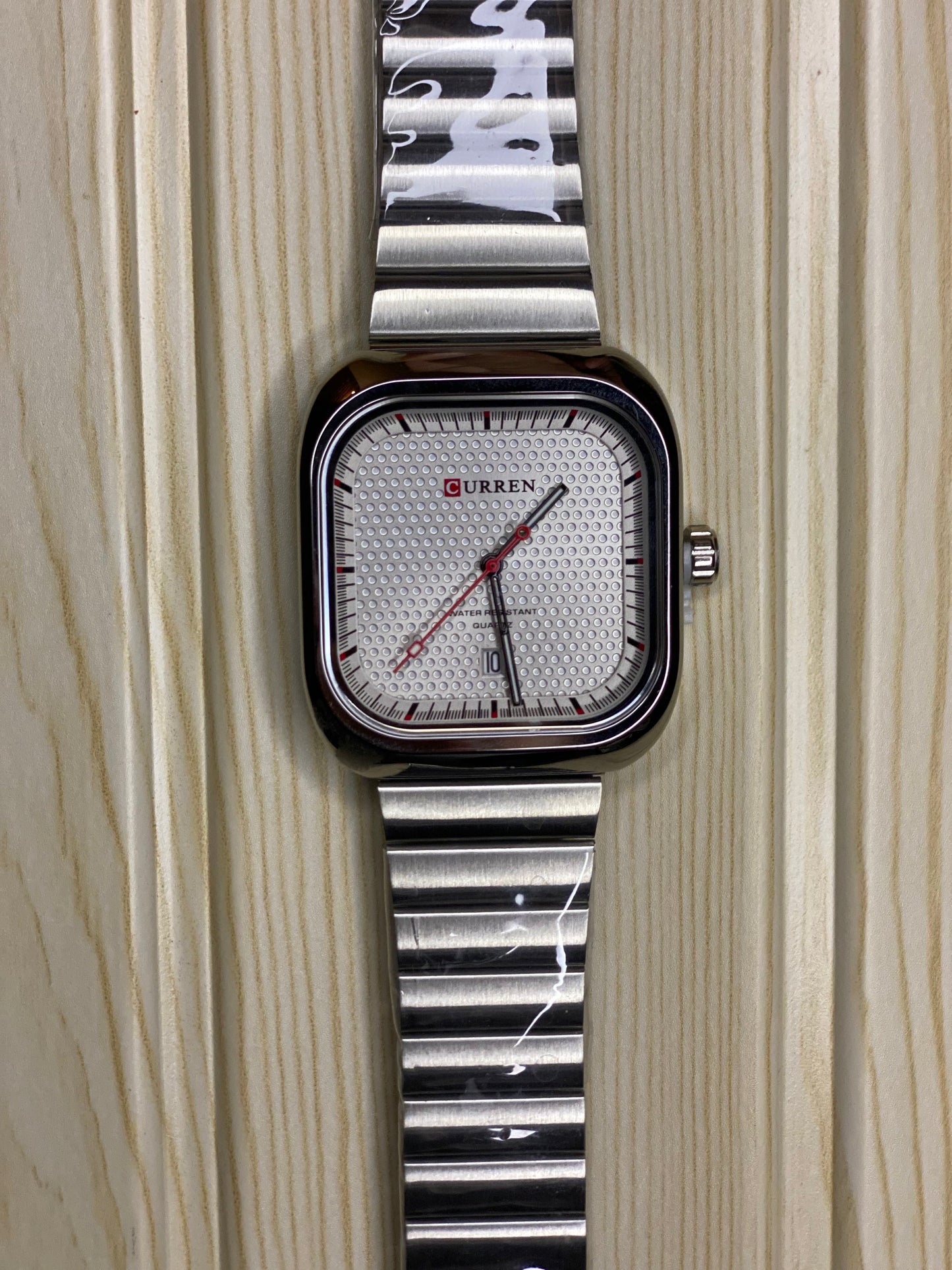 CURREN Simple Business Square Quartz Watches Casual Stainless Steel Bracelet Wristwatch with Auto Date for Men