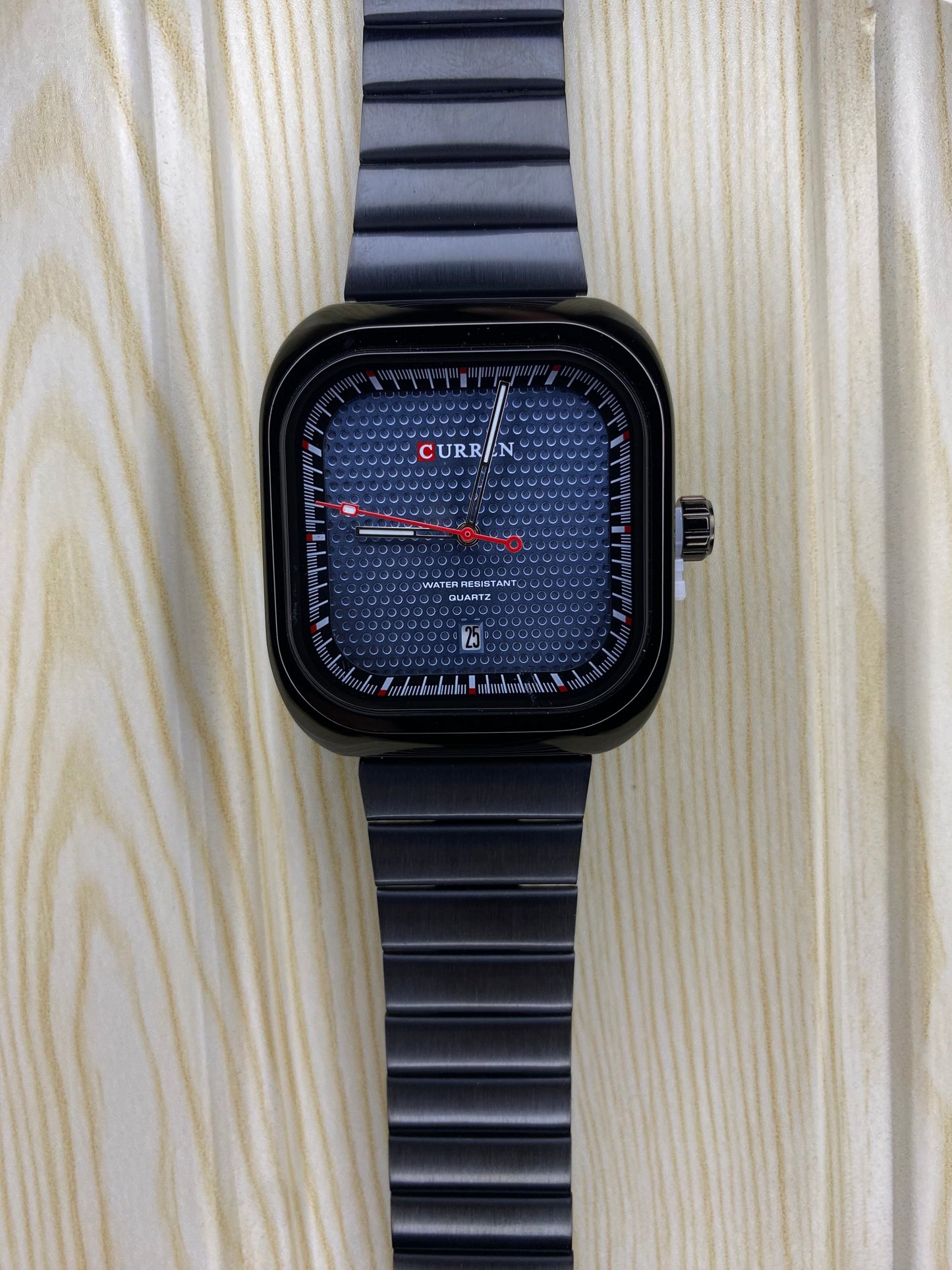 CURREN Simple Business Square Quartz Watches Casual Stainless Steel Bracelet Wristwatch with Auto Date for Men