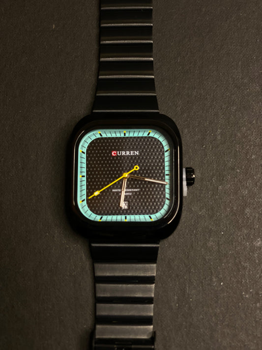 CURREN Simple Business Square Quartz Watches Casual Stainless Steel Bracelet Wristwatch with Auto Date for Men