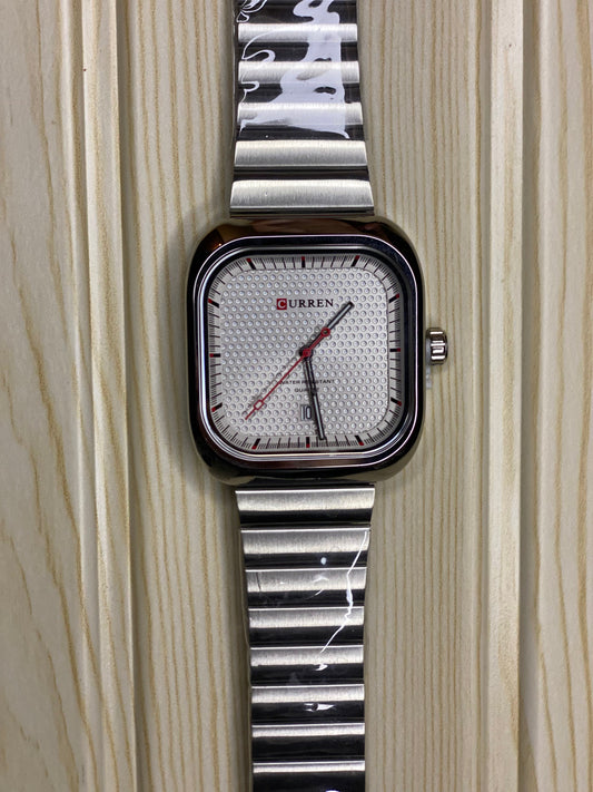 CURREN Simple Business Square Quartz Watches Casual Stainless Steel Bracelet Wristwatch with Auto Date for Men