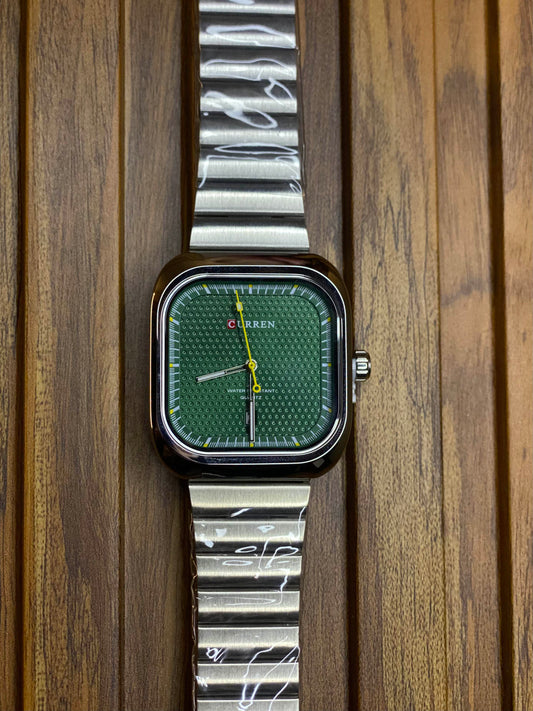 CURREN Simple Business Square Quartz Watches Casual Stainless Steel Bracelet Wristwatch with Auto Date for Men